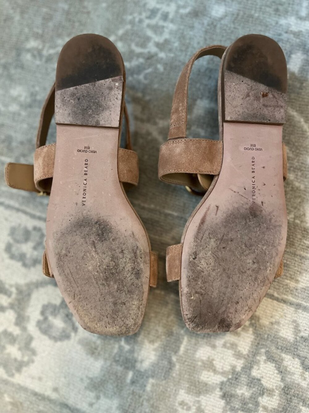 Veronica Beard Suede Double Buckle Slingback Sandals Taupe Size 8 - Picture 5 of 6